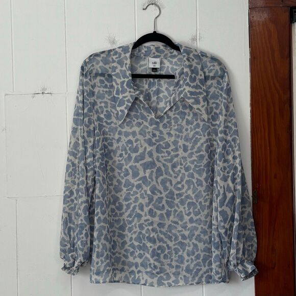 Cabi Blue Animal Print Pounce Blouse sheer size XXL - Picture 2 of 5